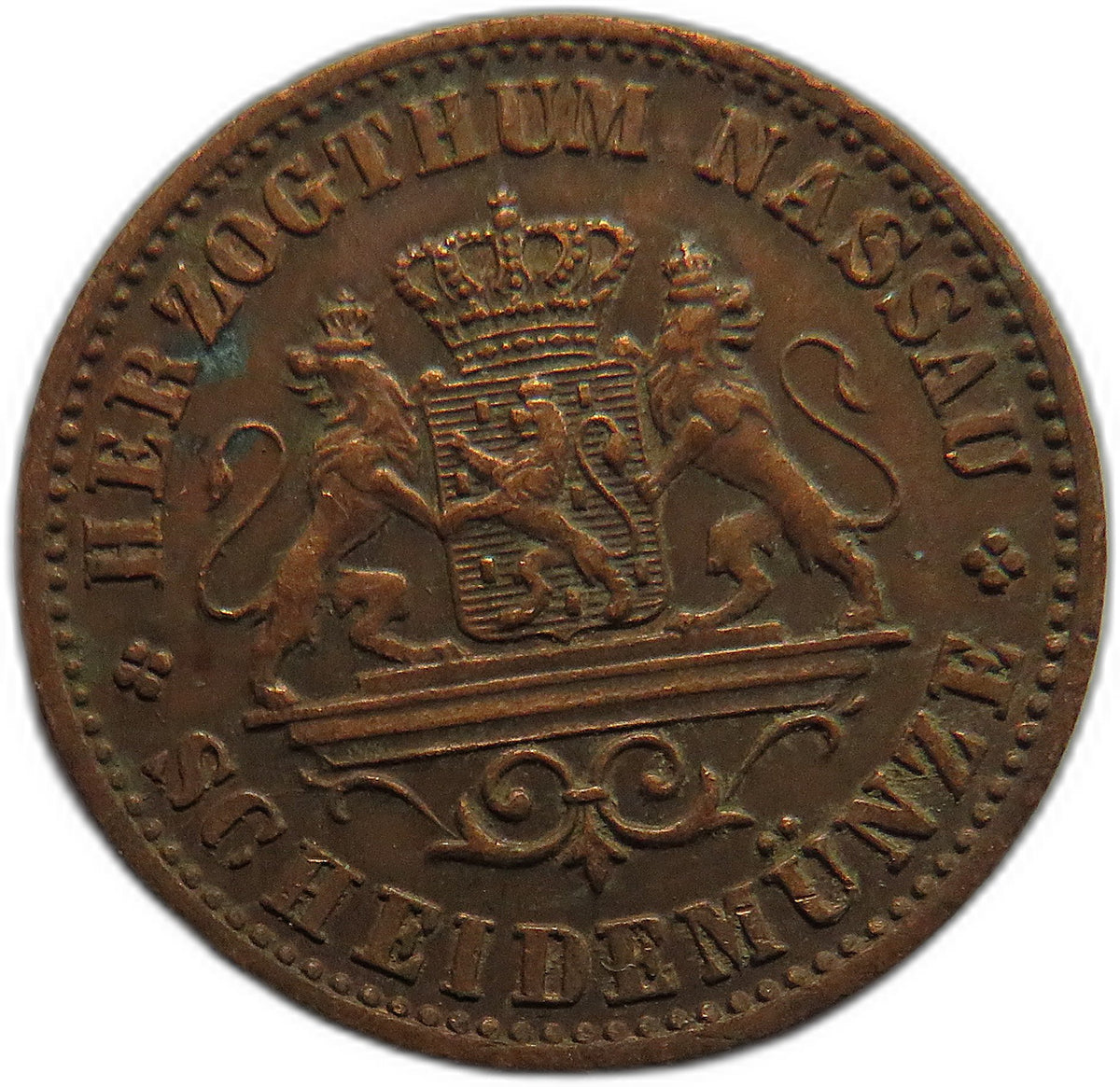 1861 German States Nassau One Kreuzer Coin