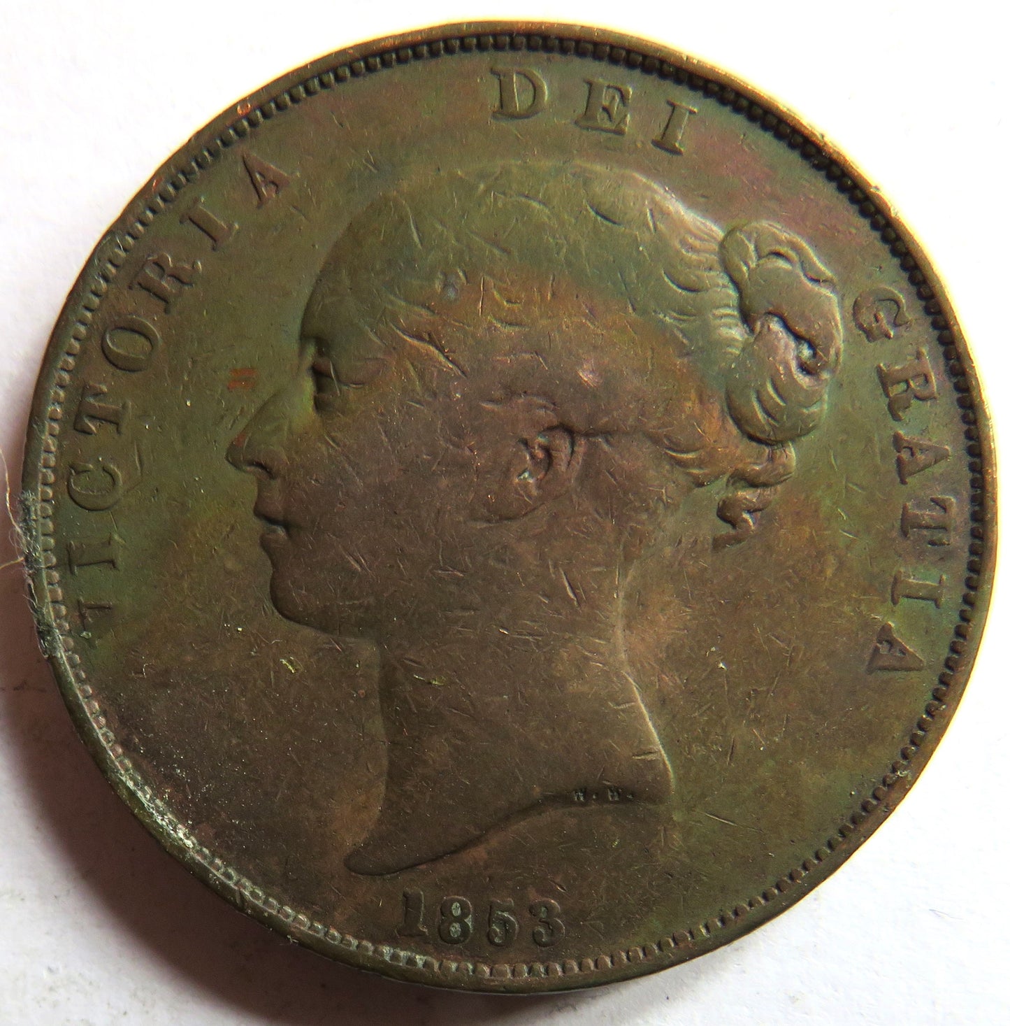 1853 Queen Victoria Young Head Penny Coin - Great Britain