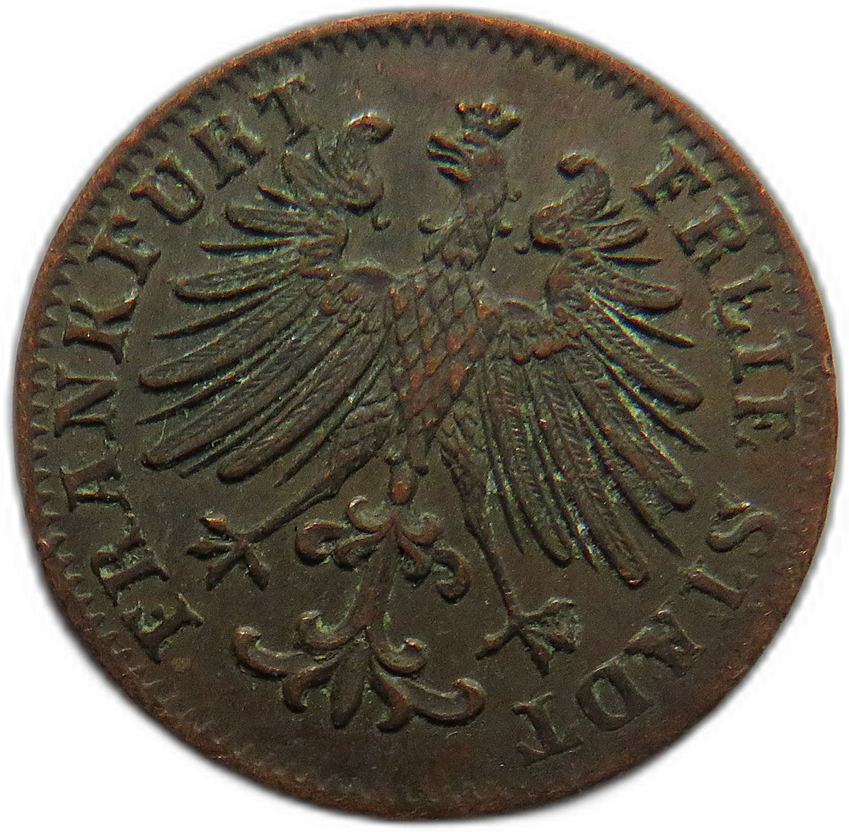 1857 German States Frankfurt One Heller Coin