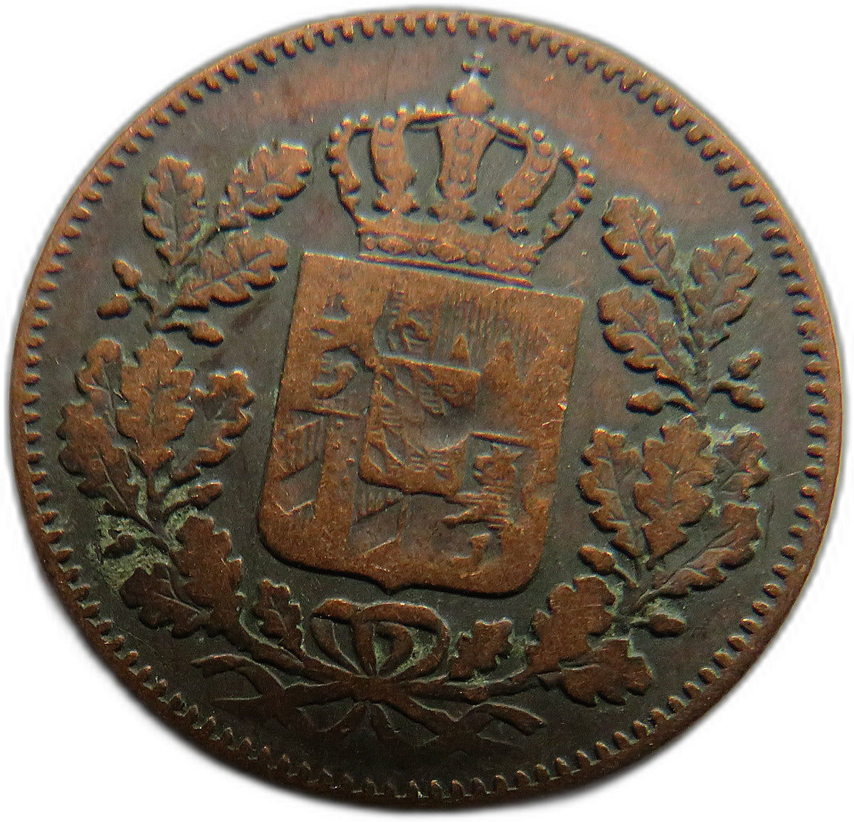 1850 German States Bavaria 2 Pfennig Coin