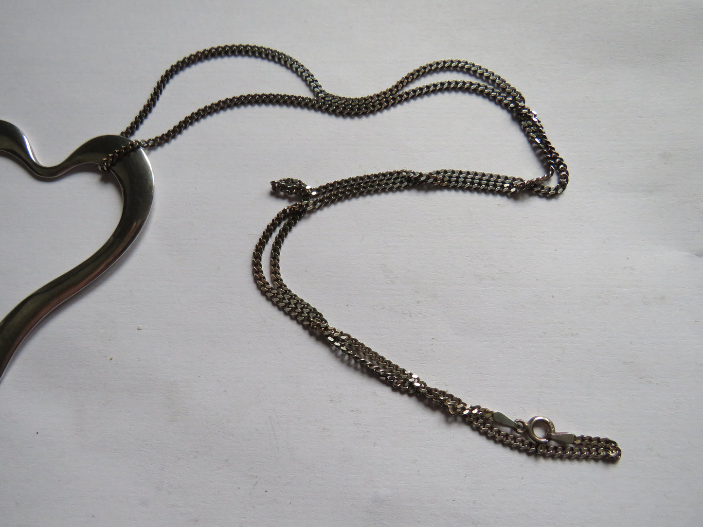 Large Sterling Silver Heart Shaped Pendant & Necklace By Malcolm Gray Ortak