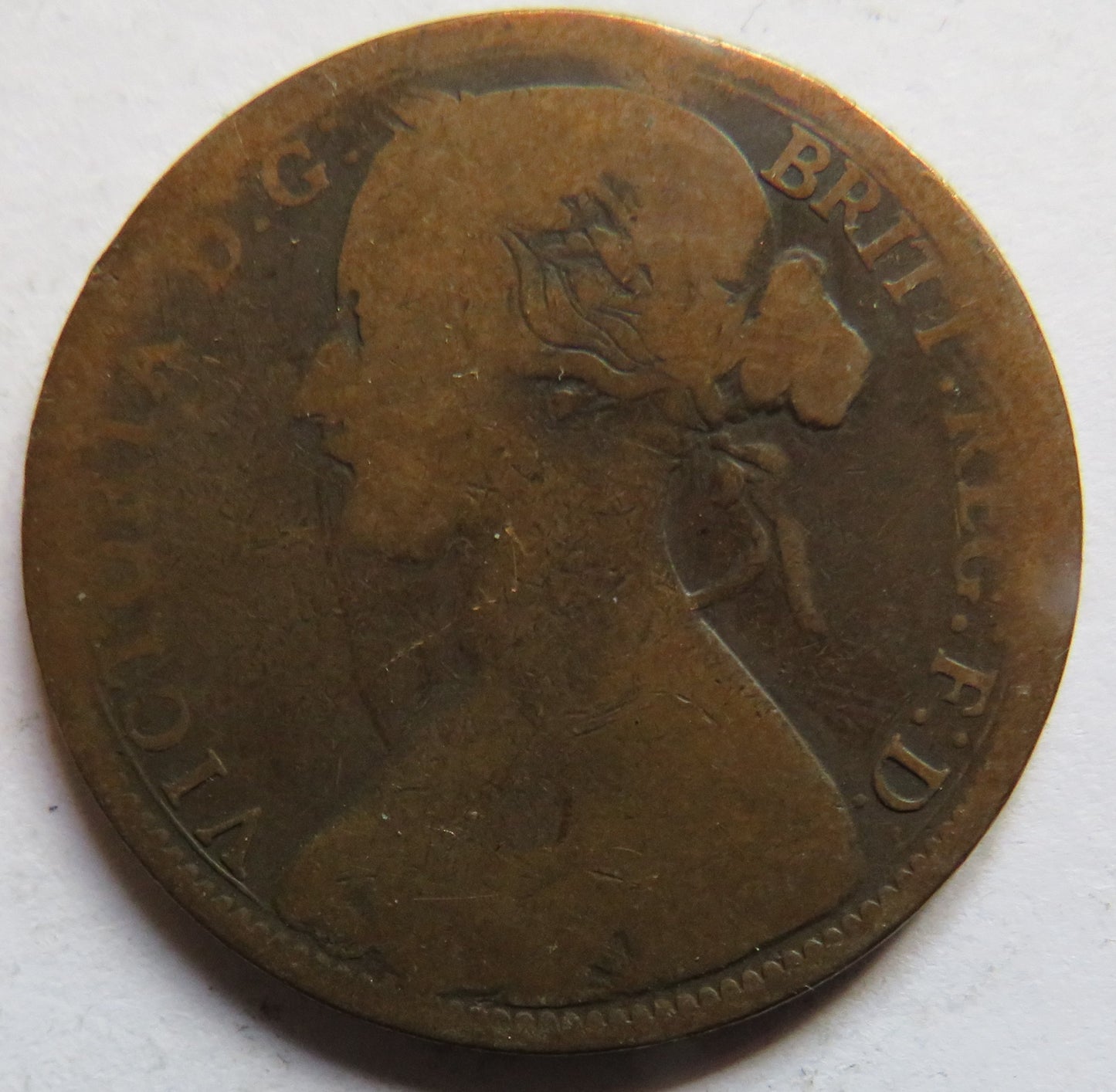 1864 Queen Victoria Bun Head One Penny Coin - Great Britain