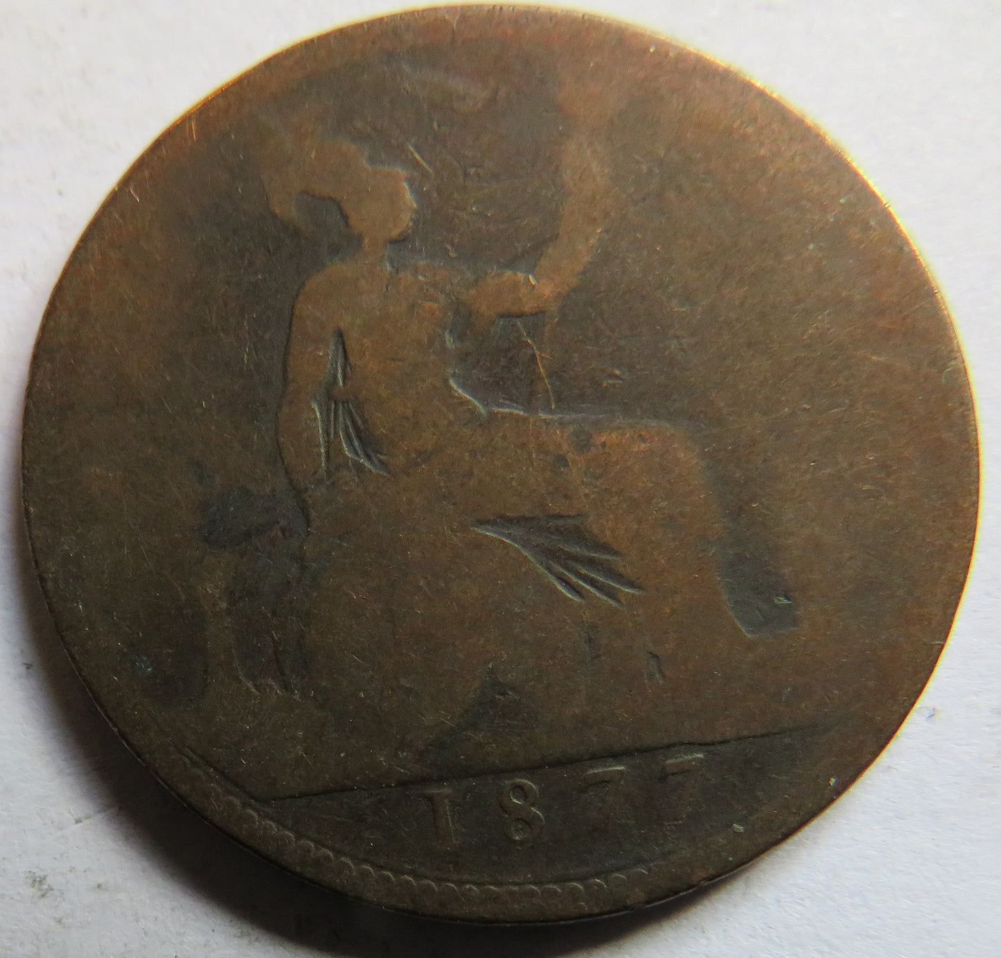 1877 Queen Victoria Bun Head One Penny Coin - Great Britain
