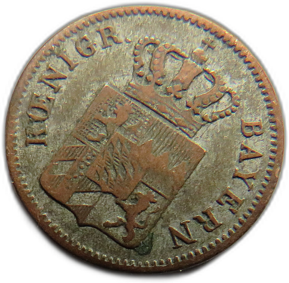 1847 German States Bavaria One Kreuzer Coin