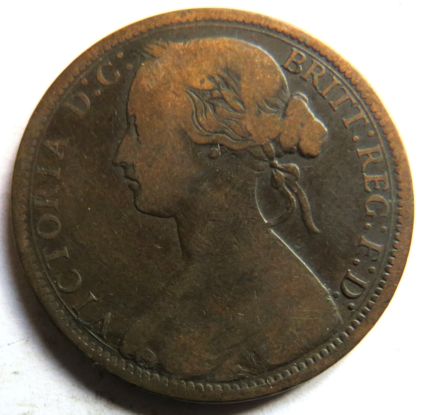 1867 Queen Victoria Bun Head One Penny Coin - Great Britain