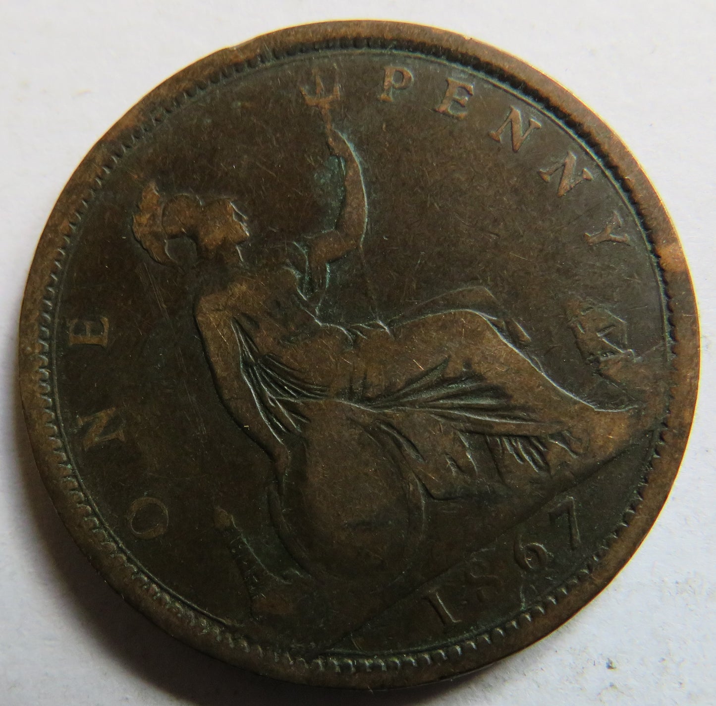 1867 Queen Victoria Bun Head One Penny Coin - Great Britain