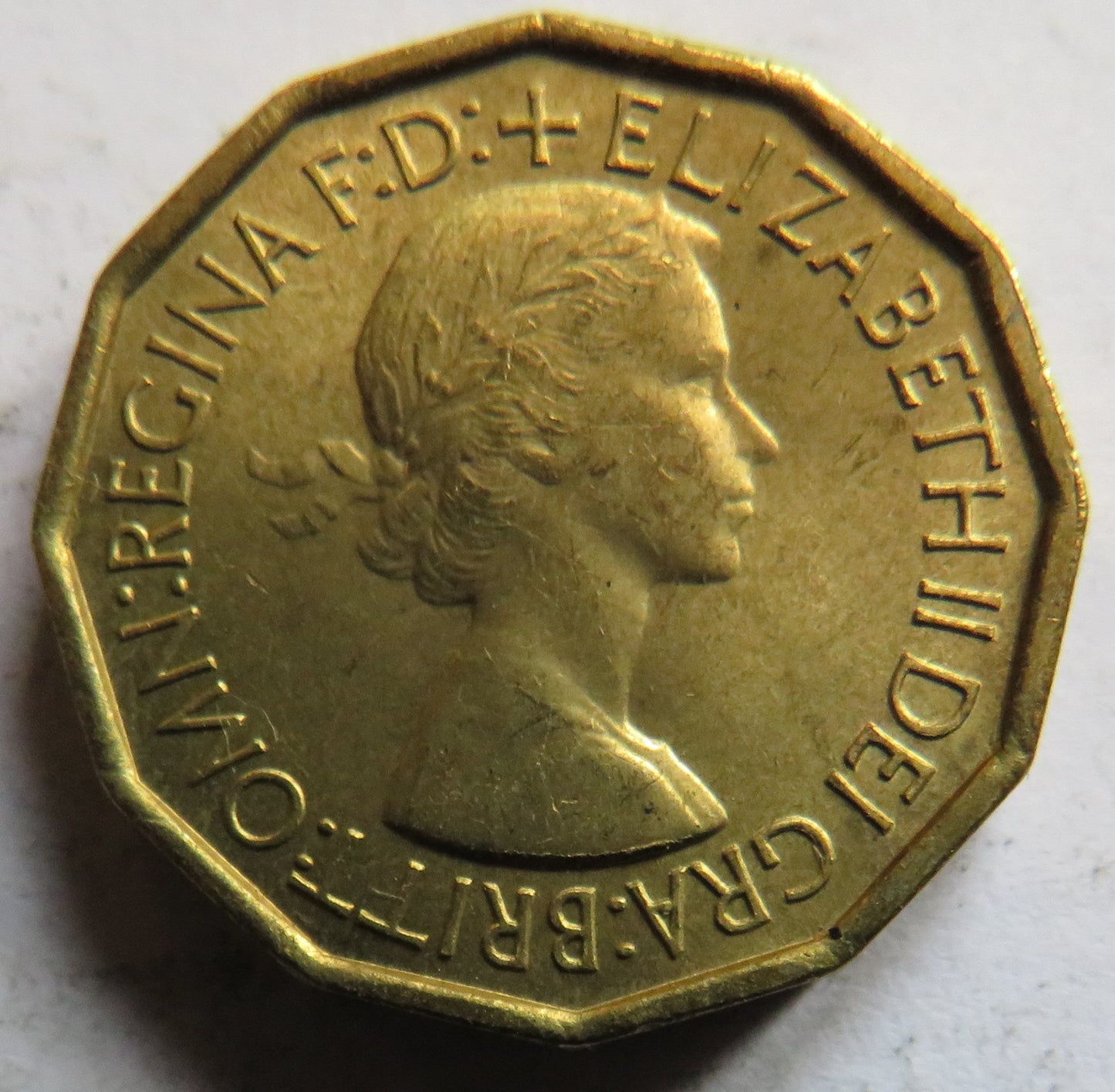 1953 Queen Elizabeth II Brass Threepence Coin In High Grade