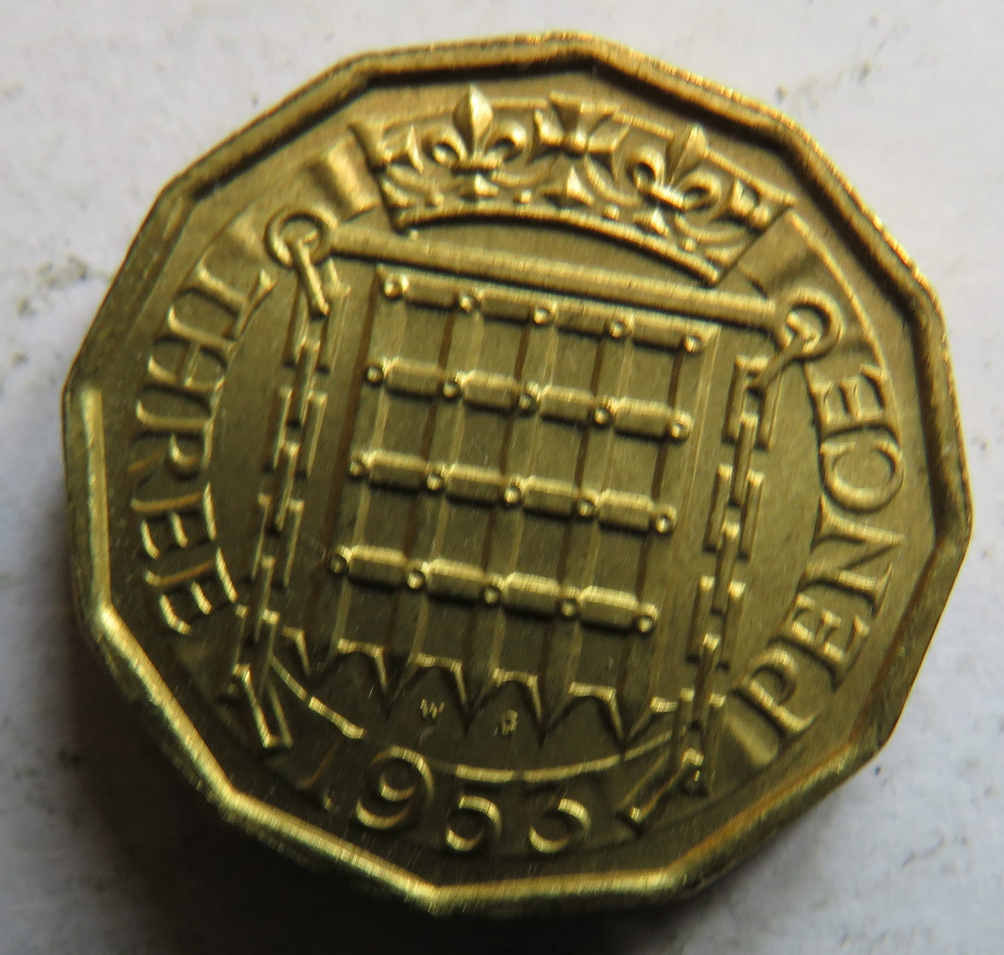 1953 Queen Elizabeth II Brass Threepence Coin In High Grade