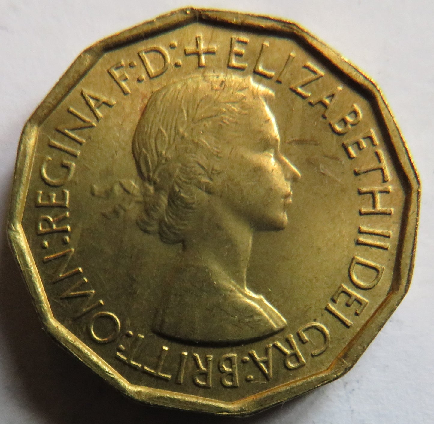1953 Queen Elizabeth II Brass Threepence Coin In High Grade