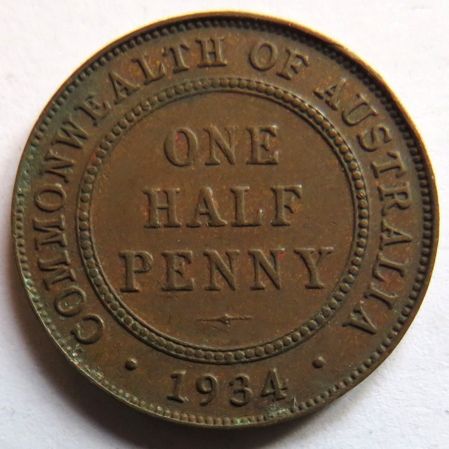 1934 King George V Australia Halfpenny Coin