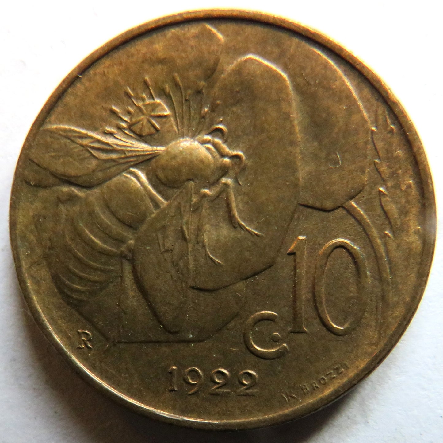 1922 Italy 10 Centesimi Coin In High Grade