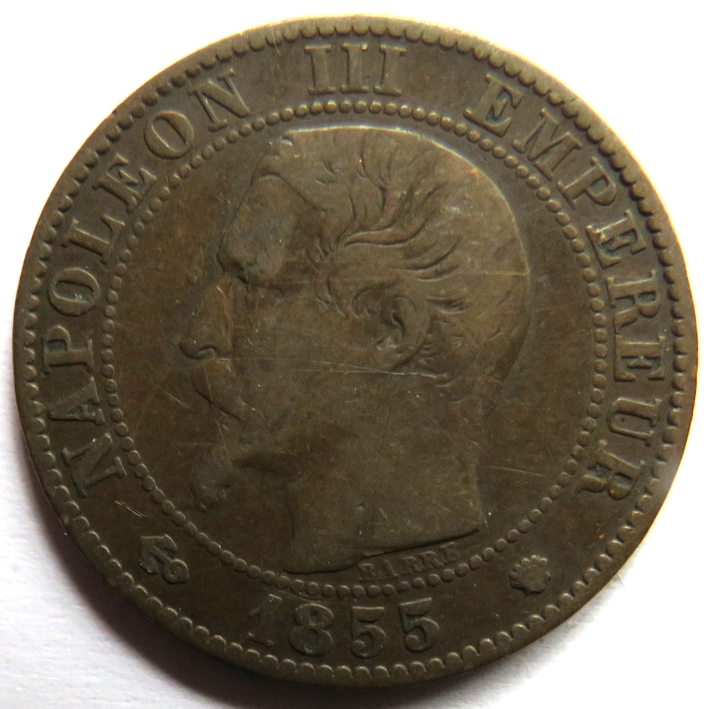 1855-MA France Napoleon III 5 Centimes Coin