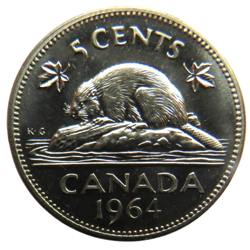 1964 Queen Elizabeth II Canada Proof Like 5 Cents Coin