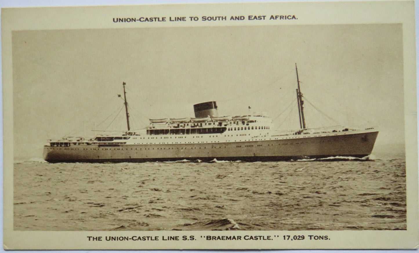 Vintage Postcard of The Union Castle Royal Line S.S "Braemar Castle"