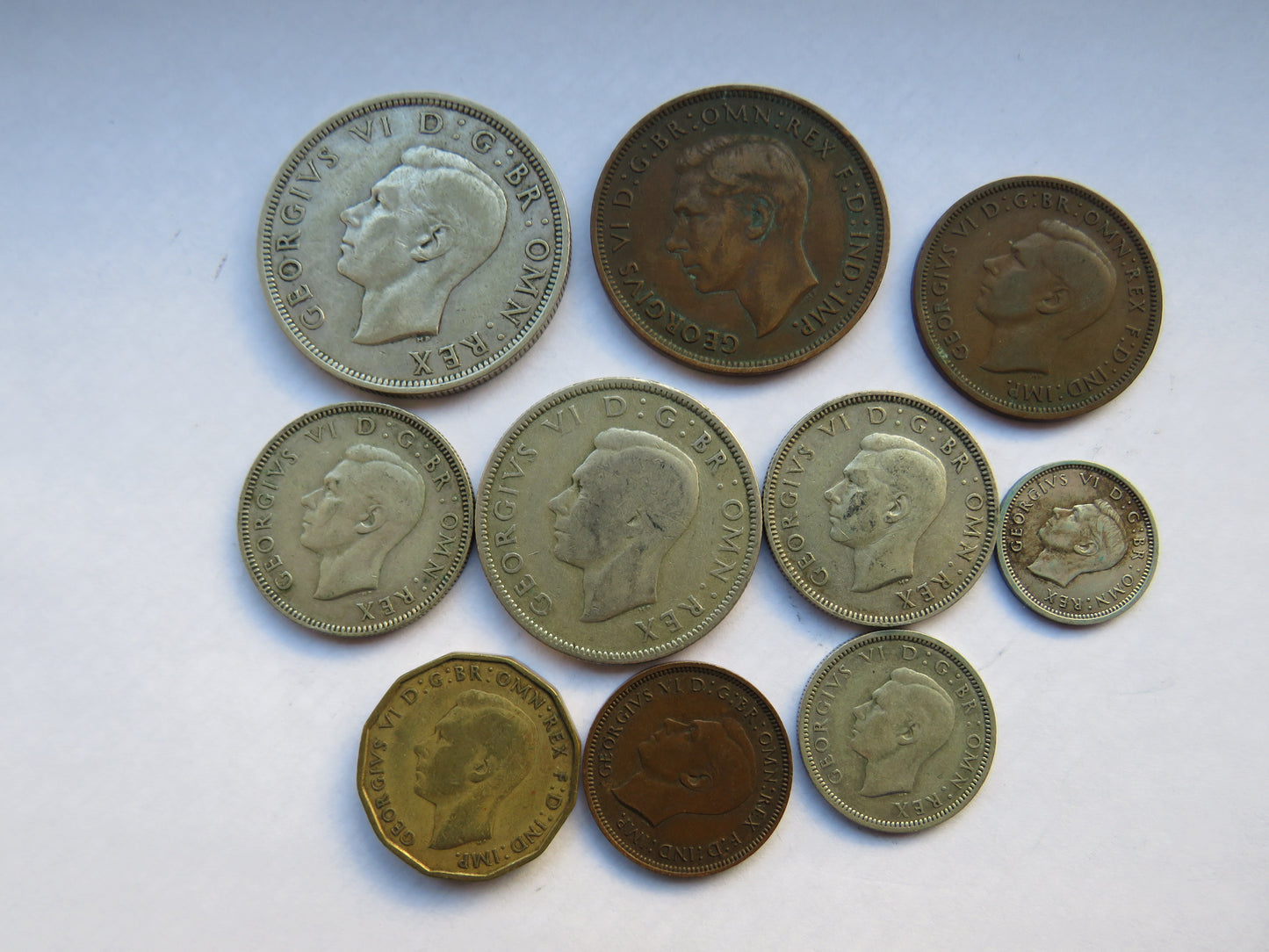 1940 King George VI 10 Coin Year Set Halfcrown - Farthing Great Britain