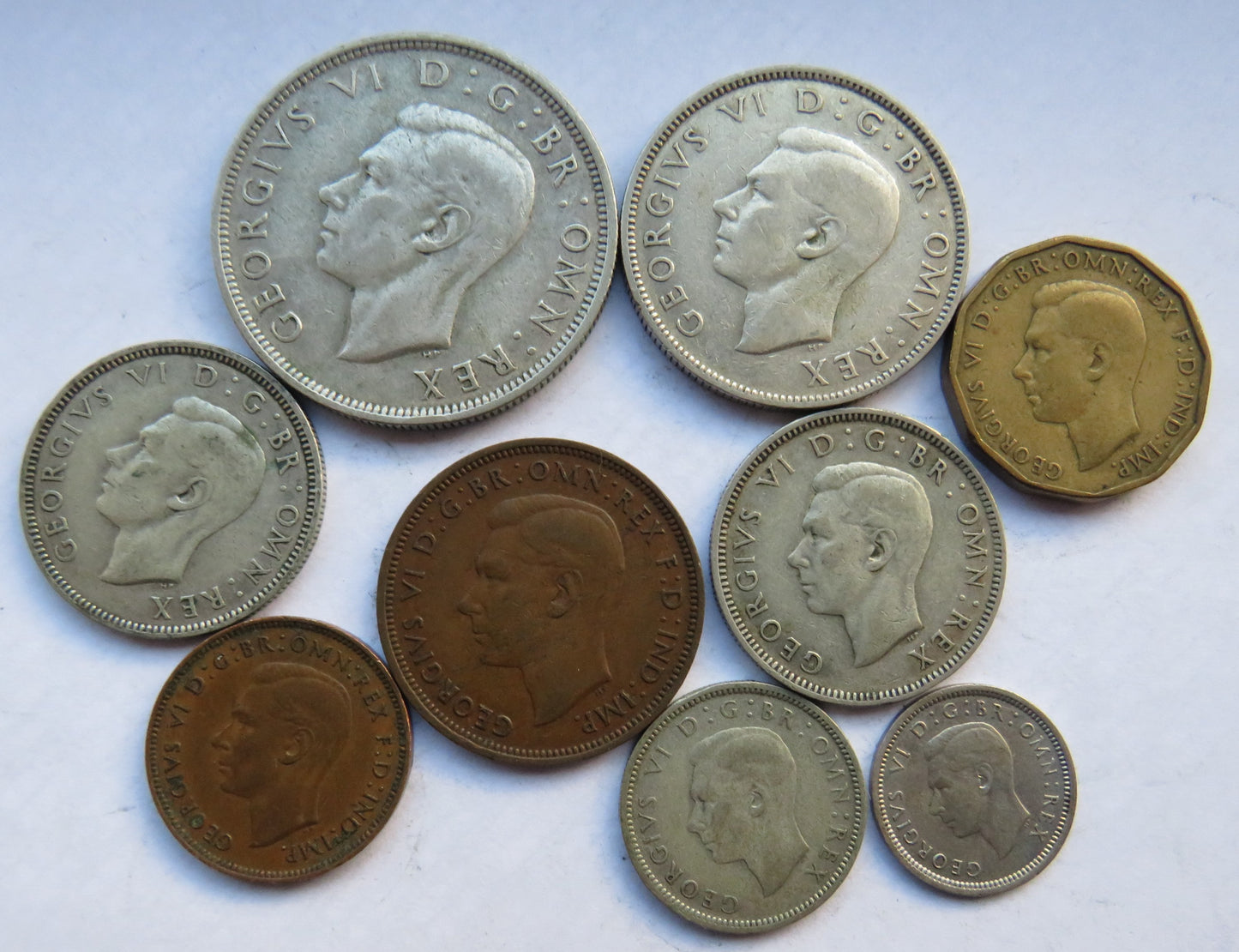 1942 King George VI 9 Coin Year Set Halfcrown - Farthing Great Britain
