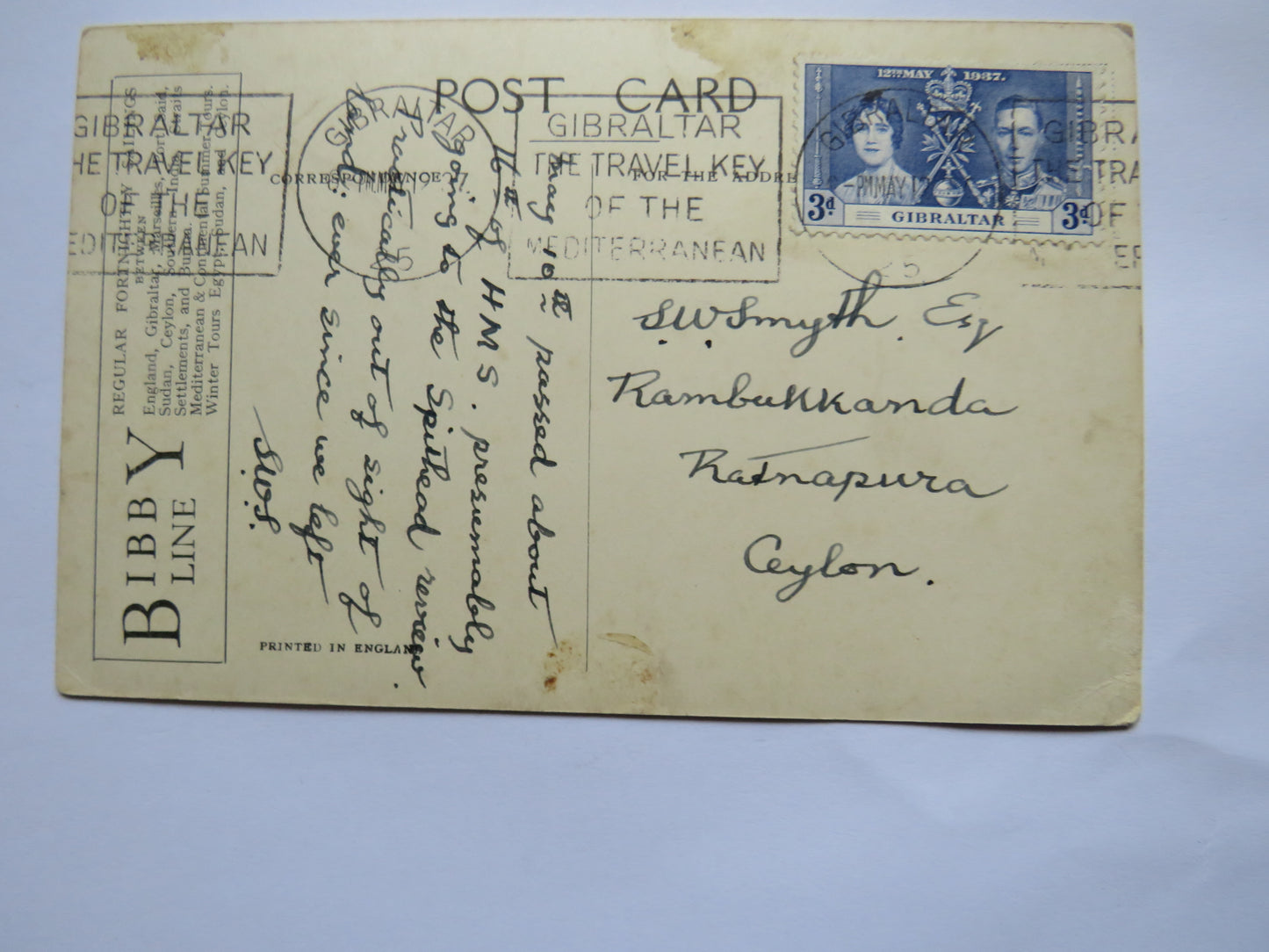 Vintage Shipping Postcard of The M.V. " Worcestershire" "Bibby Line"