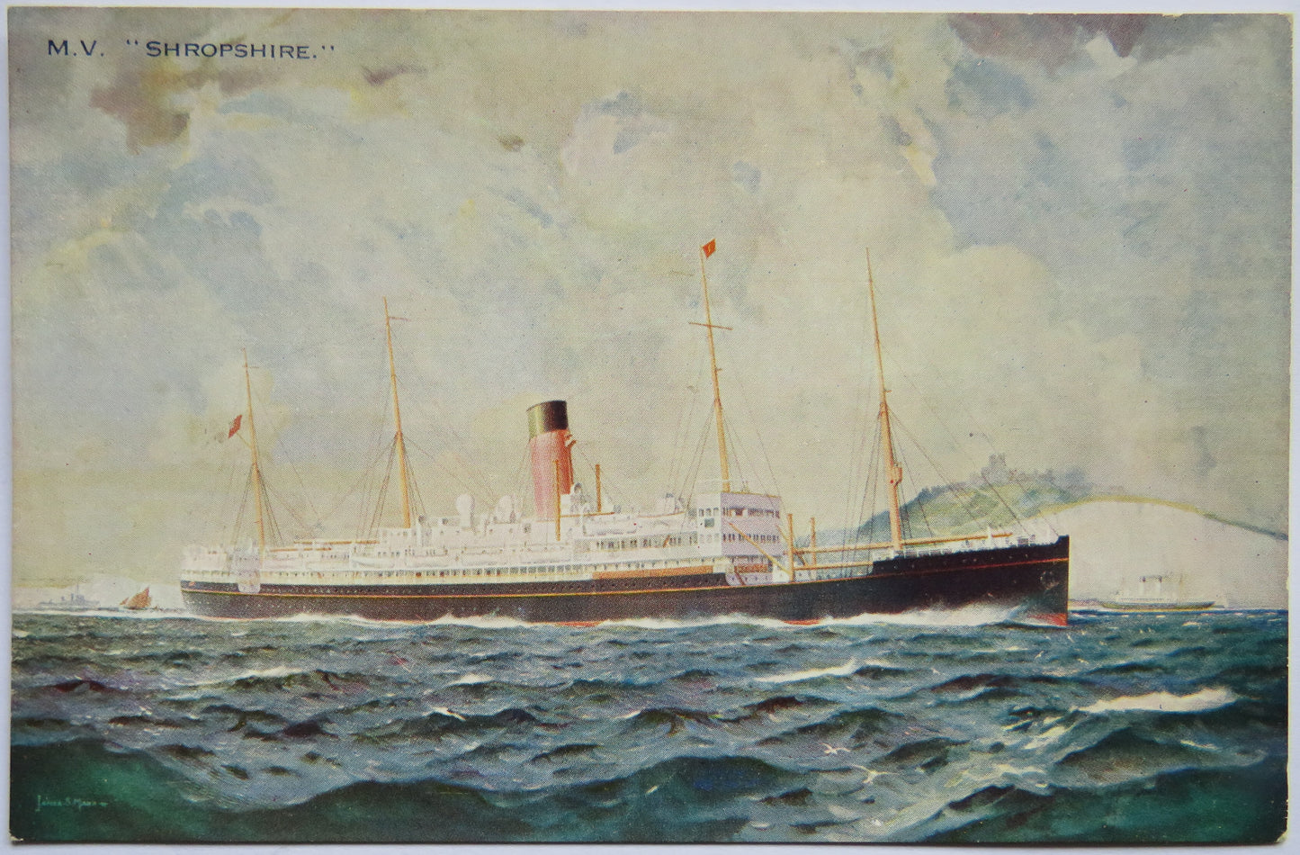Vintage Shipping Postcard of "Bibby Line" M.V. "Shropshire"