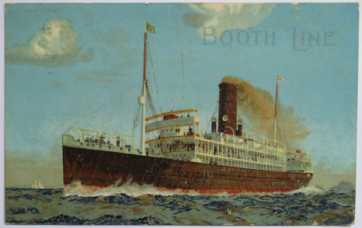 Antique Shipping Postcard of "Booth Line" 1906 Postmark