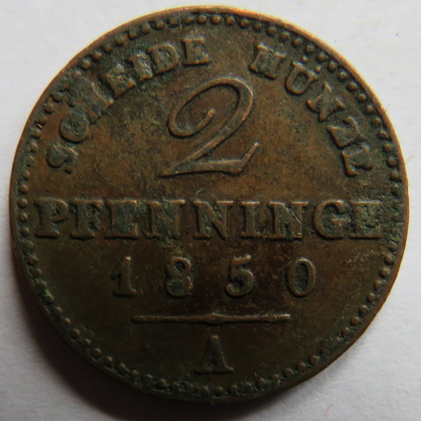 1850-A German States Prussia 2 Pfennig Coin