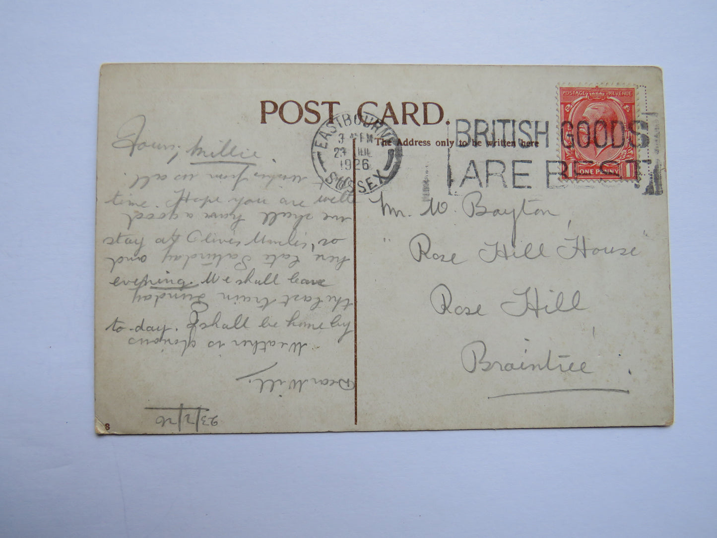 Vintage Postcard of New Tea Chalet, Eastbourne 1926