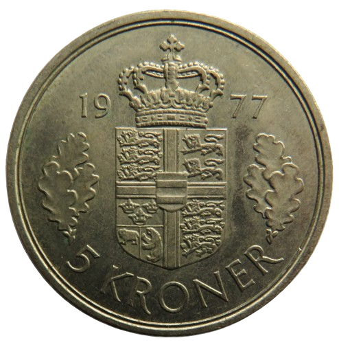 1977 Denmark 5 Kroner Coin 
