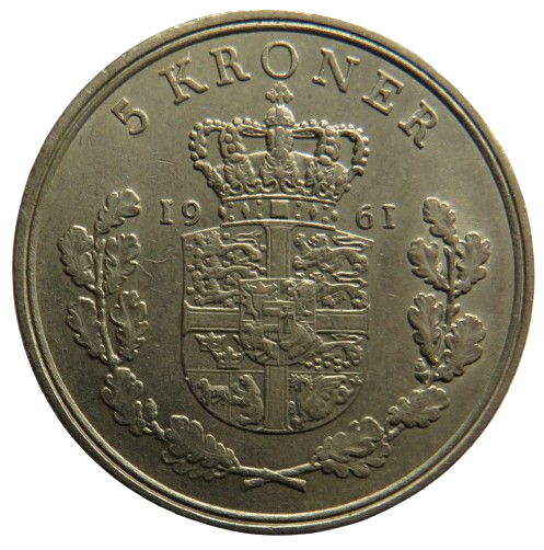 1961 Denmark 5 Kroner Coin