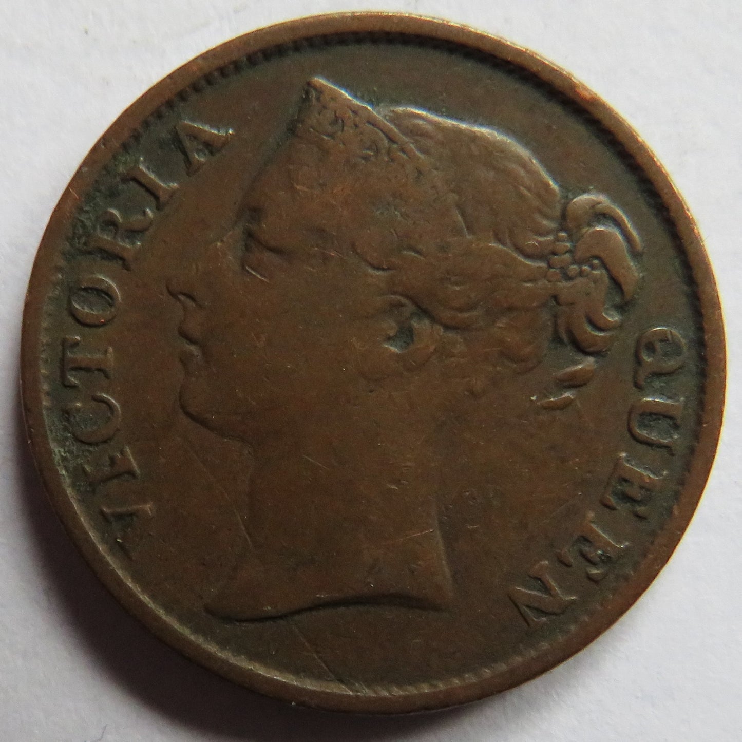 1845 Queen Straits Settlements India Company Half Cent Coin