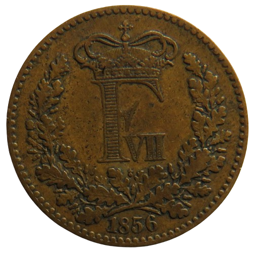 1856 Denmark 1 Skilling Rigsmønt Coin - Frederik VII