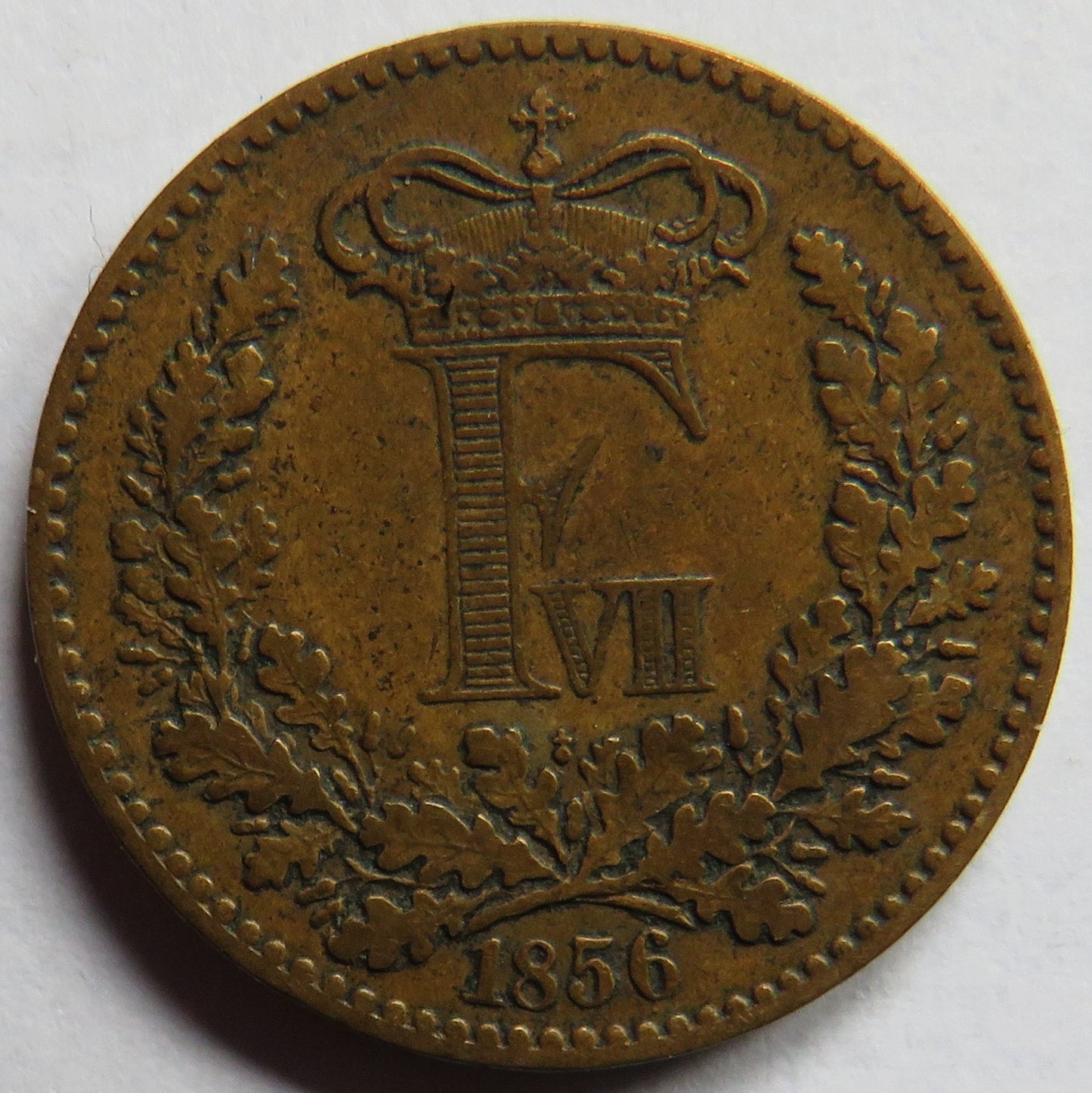 1856 Denmark 1 Skilling Rigsmønt Coin - Frederik VII