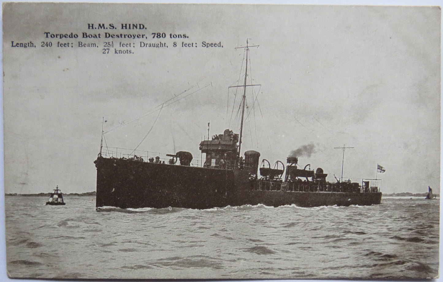 Vintage Warship Postcard of H.M.S / HMS "Hind" Torpedo Boat Destroyer