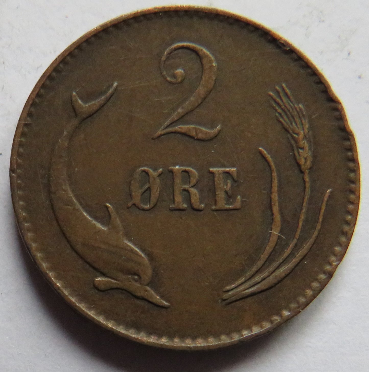 1874 Denmark 2 Ore Coin