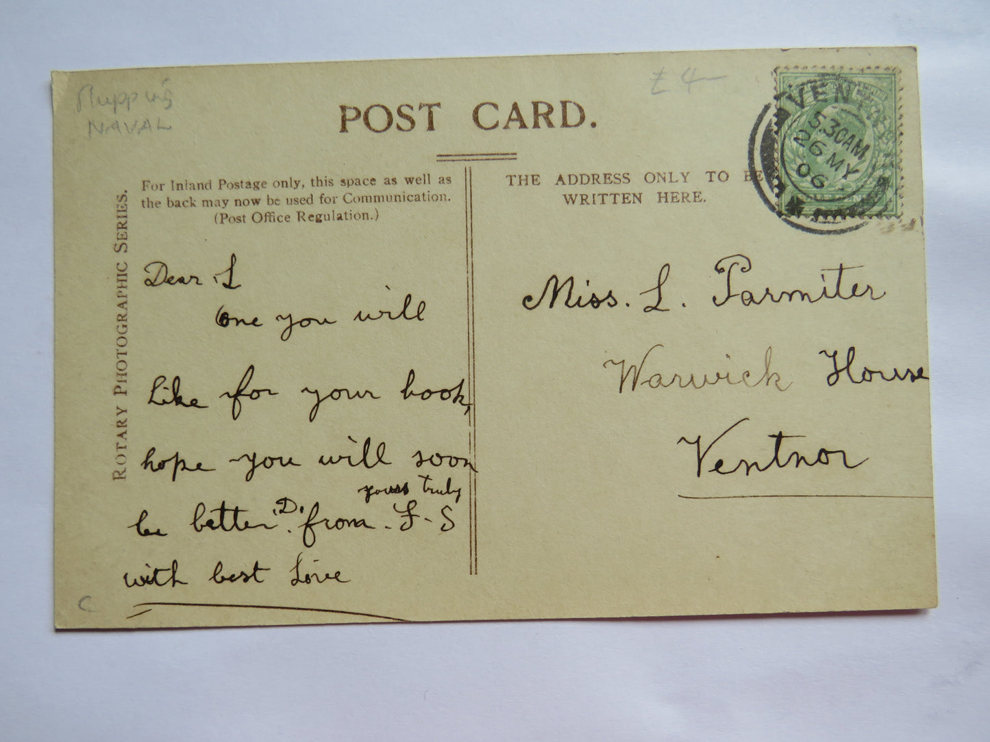 Vintage Warship Postcard of H.M.S / HMS Powerful 1906