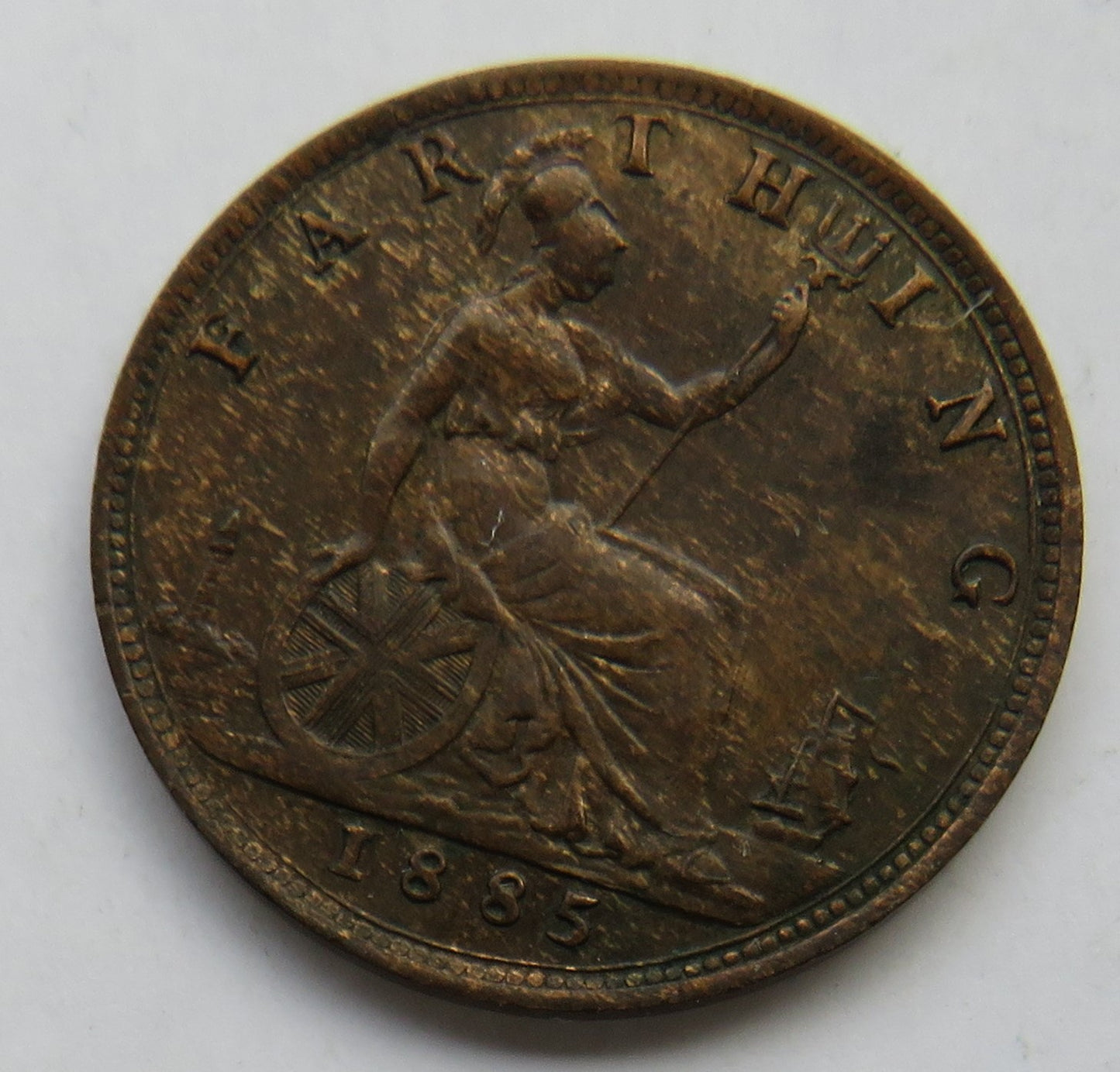1885 Queen Victoria Bun Head Farthing Coin Great Britain