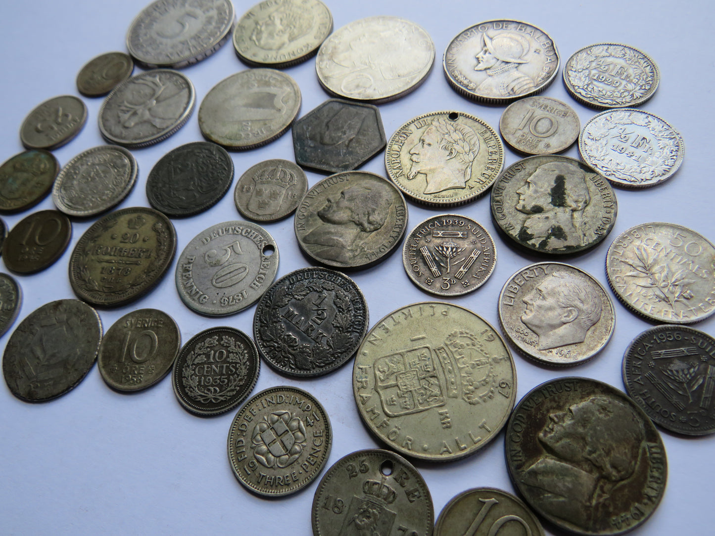 Collection of Old World Silver Coins 124 Grams - Germany, France, USA, etc