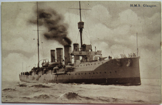 Vintage Warship Postcard of The H.M.S. / HMS Glasgow