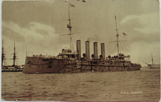Vintage Warship Postcard of The H.M.S. / HMS Europa