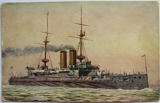 Vintage Warship Postcard of The H.M.S. / HMS "Russell"