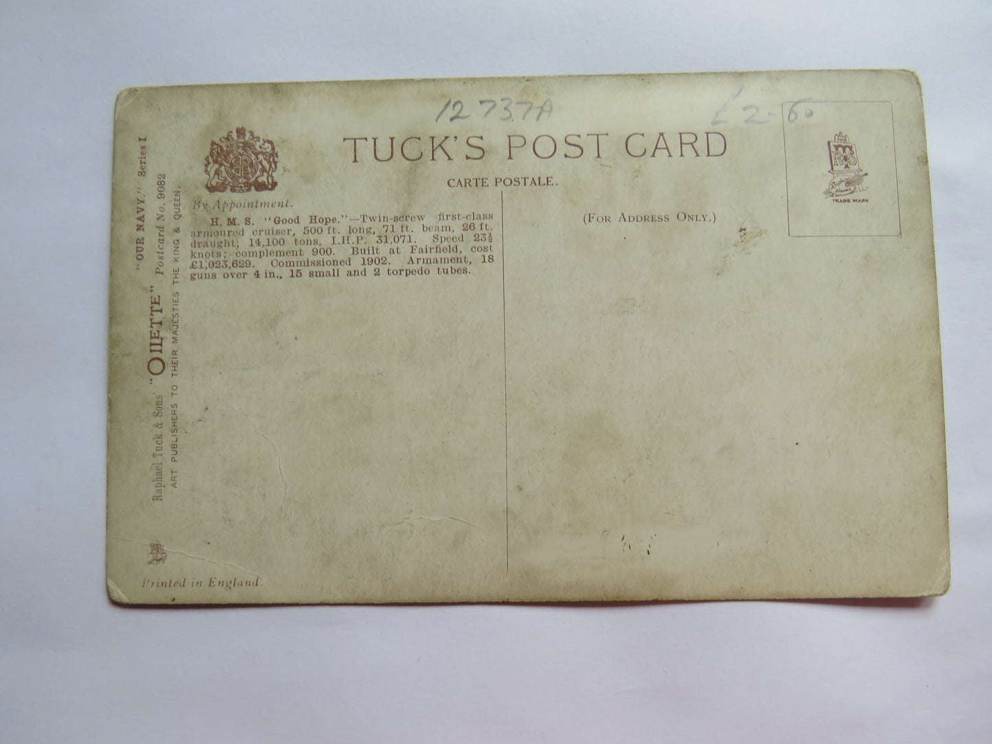 Vintage Warship Postcard of a H.M.S / HMS Good hope