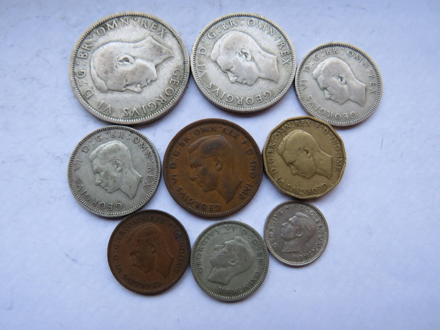 1942 King George VI 9 Coin Year Set Halfcrown - Farthing Great Britain