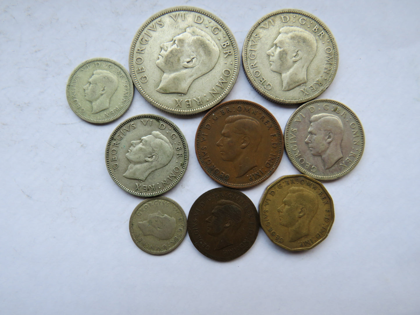 1942 King George VI 9 Coin Year Set Halfcrown - Farthing Great Britain