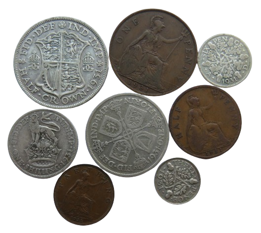1931 King George V 8 Coin Year Set Halfcrown - Farthing Great Britain
