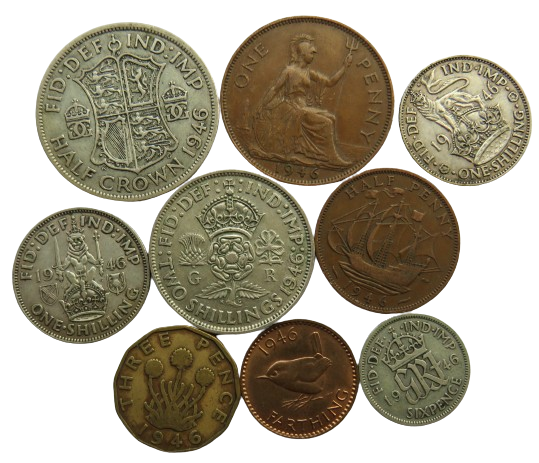 1946 King George VI 9 Coin Year Set Halfcrown - Farthing Great Britain