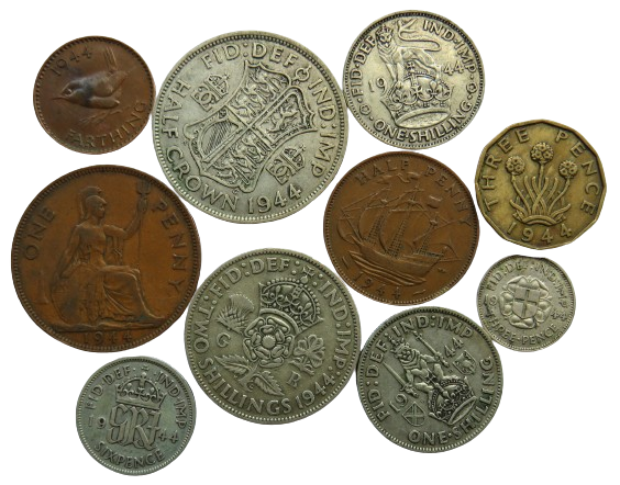 1944 King George VI 10 Coin Year Set Halfcrown - Farthing Great Britain