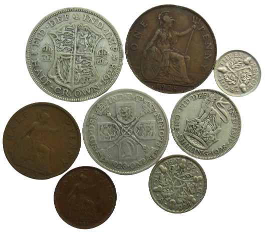 1928 King George V Coin Year Set Halfcrown - Farthing Great Britain