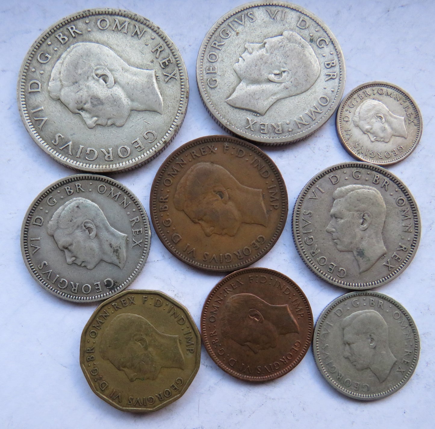 1942 King George VI 9 Coin Year Set Halfcrown - Farthing Great Britain
