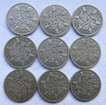 Load image into Gallery viewer, 1928 - 1936 King George V Silver Sixpence Run of 9 Coins
