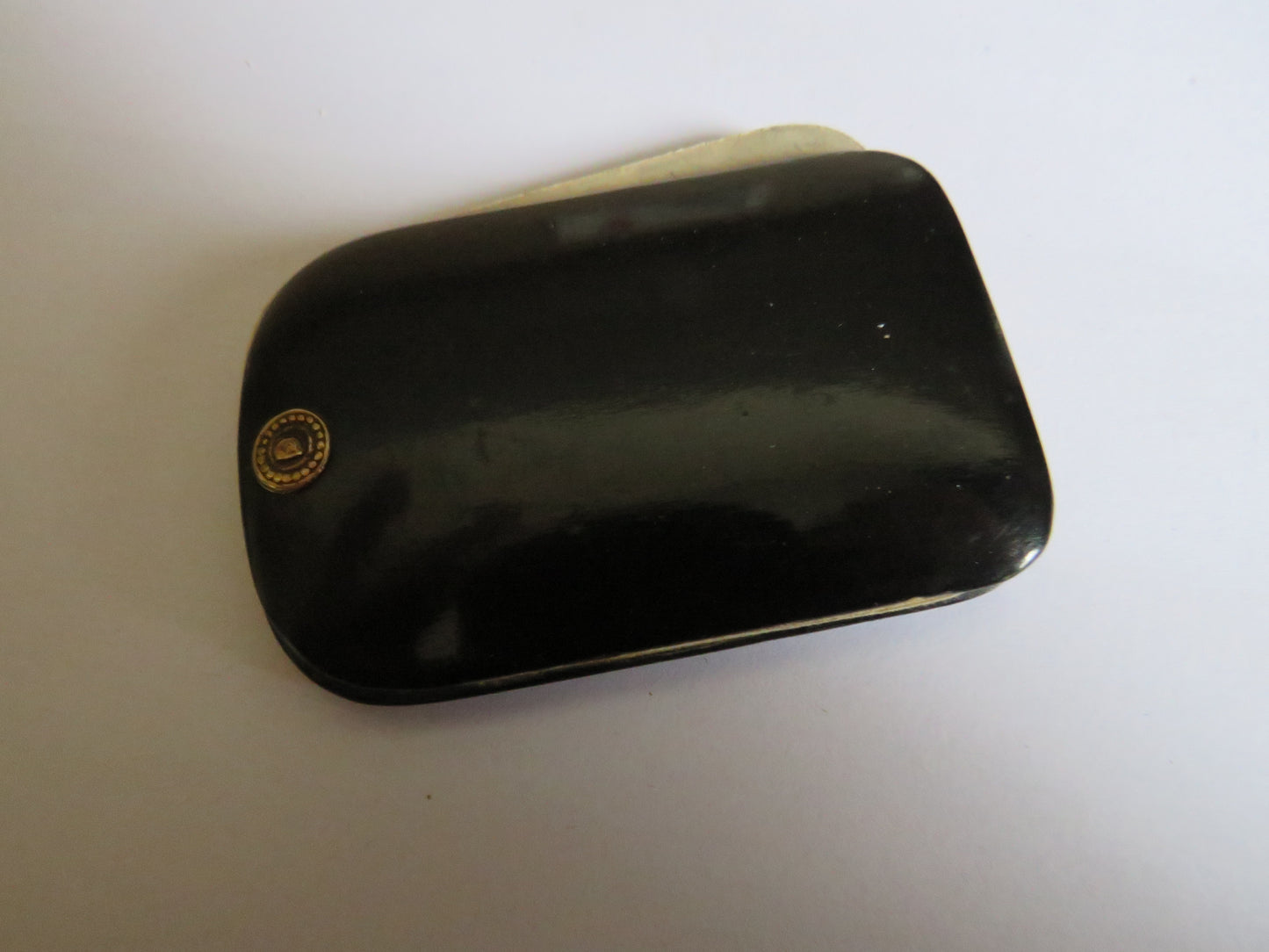 Antique Mauchline Black Lacquer Ware Notepad Image of Guernsey