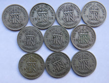 Load image into Gallery viewer, 1937 - 1946 King George VI Silver Sixpence Run of 10 Coins
