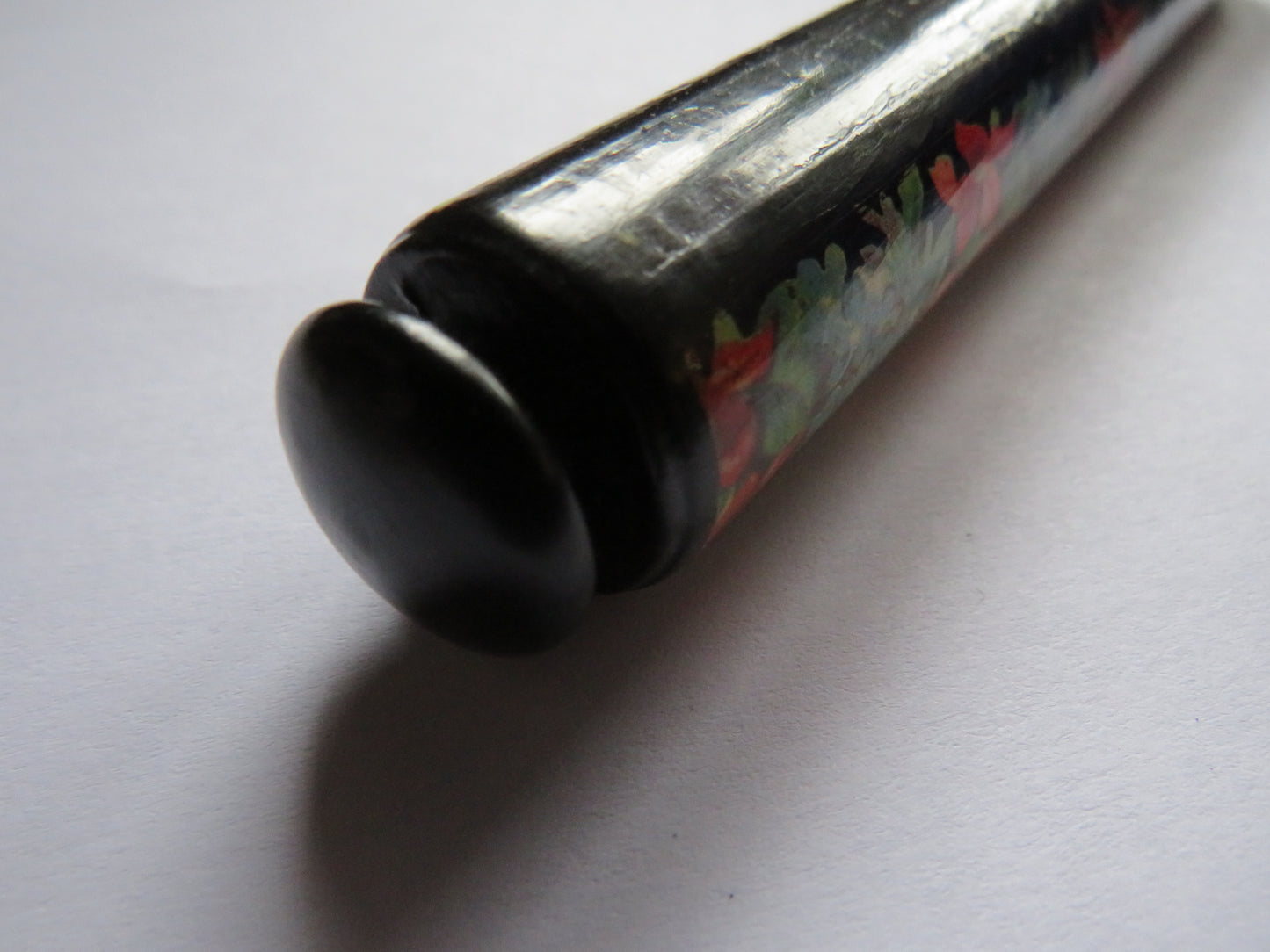 Antique Mauchline Black Lacquer Ware Miniature Rolling Pin Desktop Ruler